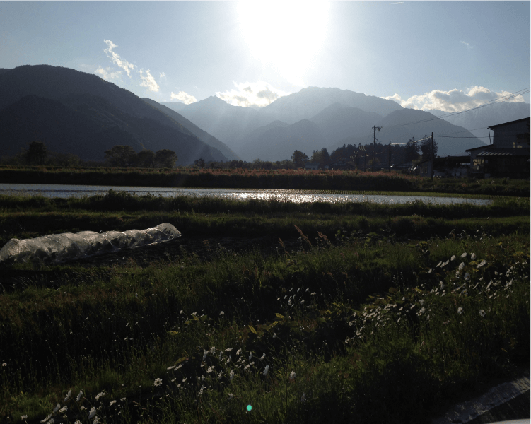 安全安心な郷土作り アルプスから登る朝日、所在地の一風景